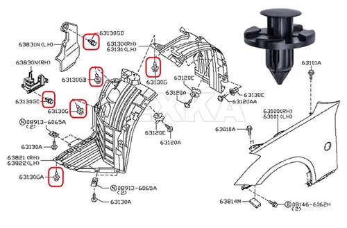 Miniatura 6 de Rexka Juego de 45 piezas de arandelas de retención para guardabarros para Nissan Infiniti Armade Juke Murano Rogue QX56 QX80 01553-09321 76882-JG10A