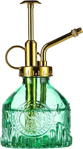 Miniatura 12 de Glass Plant Mister - Botella rociadora de agua de vidrio verde de 6.5 pulgadas con bomba superior dorada, rociador de plantas pequeñas para plantas