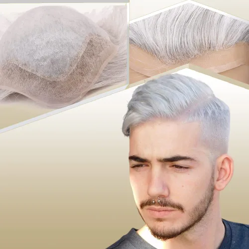 Miniatura 9 de Peluca de cabello humano europeo de repuesto para hombre, encaje suizo frontal, 0.003 in, piel fina, poliuretano, con bucle, 10 x 8 pulgadas, 20%