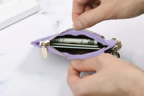 Miniatura 4 de Carteras pequeñas de cuero delgado para mujeres, tarjetero, cartera, monedero con llavero