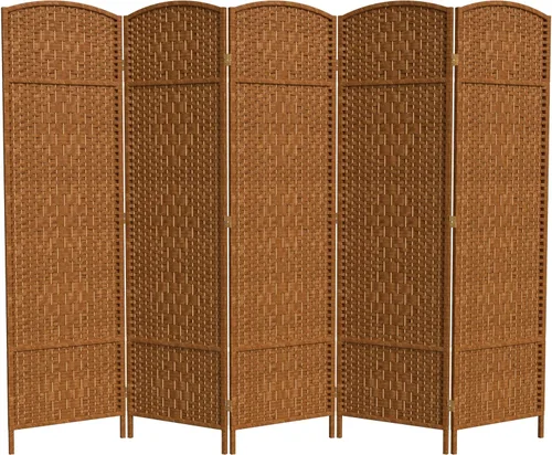 Miniatura 28 de Divisor de ambiente resistente de 6 pies, pantalla de privacidad plegable de fibra de ratán con patrón de diamante, Madera, Mocha oscuro