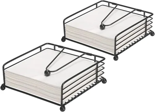 Miniatura 11 de hiwafifi Servilletero para mesa, dispensador de servilletas plano con brazo pesado, soporte cuadrado de papel de cóctel de elegante hierro rústico