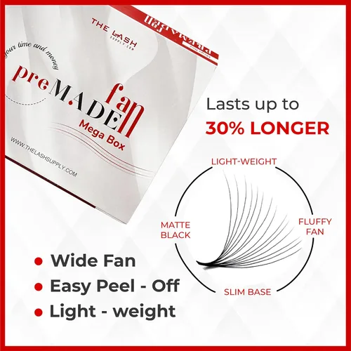 Miniatura 5 de THE LASH SUPPLY 450 abanicos, 14D volumen Promade Fan Mega Box, rizo C/D, longitud 0.354-0.787 in, 0.03 de grosor, rizo natural y duradero, abanicos