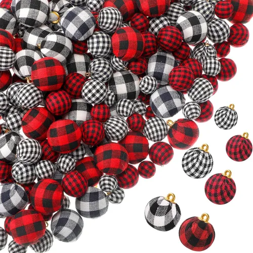 Miniatura 9 de 60 mini adornos de bola de Navidad, bolas envueltas de tela de búfalo, bolas decorativas para árbol de Navidad, corona colgante para decoración