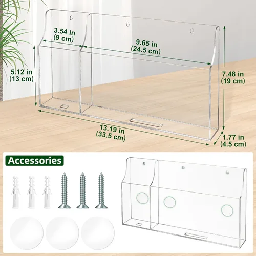 Miniatura 5 de VANCORE Soporte de teléfono transparente montado en la pared, soporte acrílico para control remoto, organizador de medios con agujeros para cargar