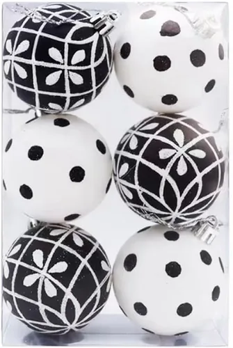 Miniatura 10 de Adornos de bola de Halloween en blanco y negro, mini decoraciones colgantes inastillables para árbol de Navidad, fiesta de vacaciones, decoración