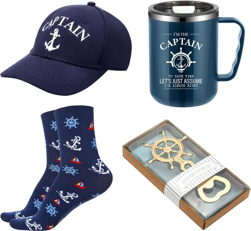 Miniatura 8 de Didaey 4 piezas de regalos de barco para hombres, gorra de capitán de barco, sombrero de capitán, vasos de acero inoxidable con texto en inglés "I'm
