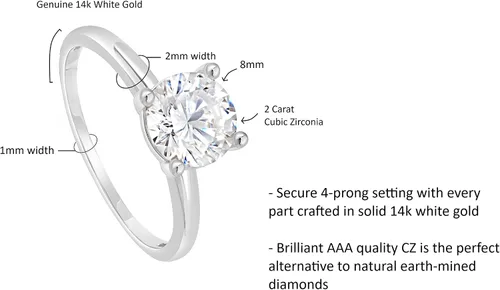 Miniatura 4 de MAX STONE - Anillo de compromiso solitario redondo de 2 quilates para mujer anillos de compromiso de oro de 14 quilates Anillo de diamante