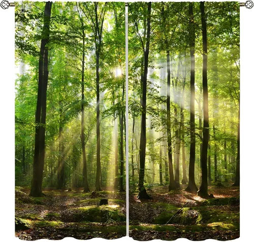 Miniatura 12 de Cortinas de bosque, árboles altos rectos, encantadores paisajes con temática de la naturaleza, cortinas opacas decorativas, para dormitorio, sala