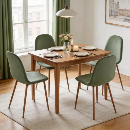 Miniatura 3 de Juego de 4 sillas de comedor de terciopelo, asientos modernos con patas de metal para sala, dormitorio, comedor, sillas verdes para comedor, juego