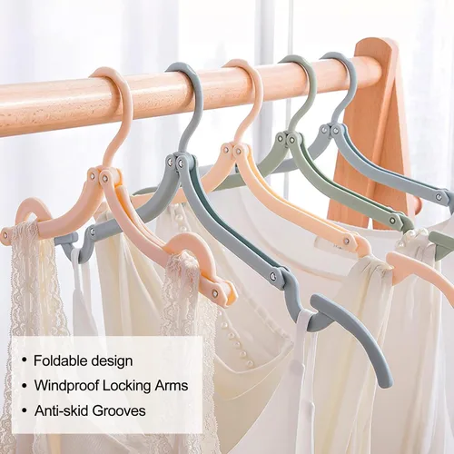 Miniatura 5 de Xiacibdu - 16 perchas de plástico plegables coloridas con 1 tendedero, estante portátil de secado de ropa de viaje para la escuela en casa