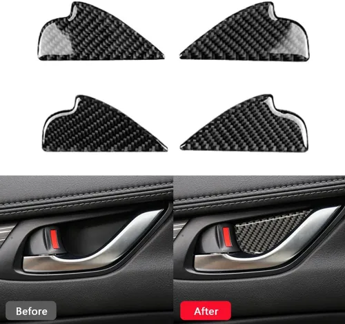 Miniatura 5 de Riloer 4 piezas para manija interior de puerta, cubierta de fibra de carbono, compatible con Mazda 3, 6, CX-3, CX-5, 2014-2018