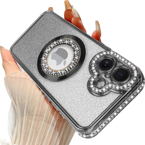 Miniatura 28 de Losin Funda magnética compatible con iPhone 15 Pro Max con purpurina compatible con MagSafe Funda de lujo con diamantes de imitación con logotipo