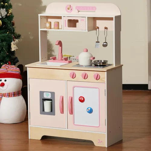 Miniatura 9 de SainSmart Jr. Cocina de madera de juguete para niños - Juego de cocina de jugar premium para niños pequeños - Incluye estufa, refrigerador y Piggy