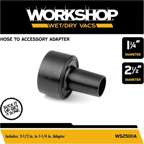 Miniatura 2 de WORKSHOP Wet/Dry Vacs Adaptador de vacío WS25011A de 2-1/2 pulgadas a 1-1/4 pulgadas, adaptador universal de manguera de vacío para tienda