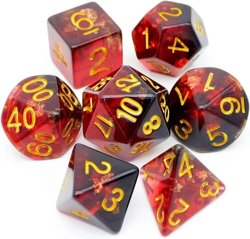 Miniatura 26 de Haxtec DND Conjunto de Dados 7 Piezas Conjunto de Dados de Resina Negro con Inclusión de Mylar Iridiscente Dados Poliédricos D&D