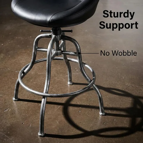 Miniatura 6 de Diseño industrial Metal Altura ajustable PU Respaldo Silla Vintage Bar Taburete Negro Asiento de cuero