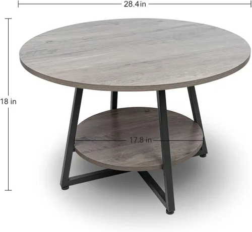Miniatura 2 de Mesa de Centro Redonda, Mesa de Centro Circular de 2 Niveles con Almacenamiento, Mesa Central Redonda de Madera Moderna, para Sala de Estar, Espacio