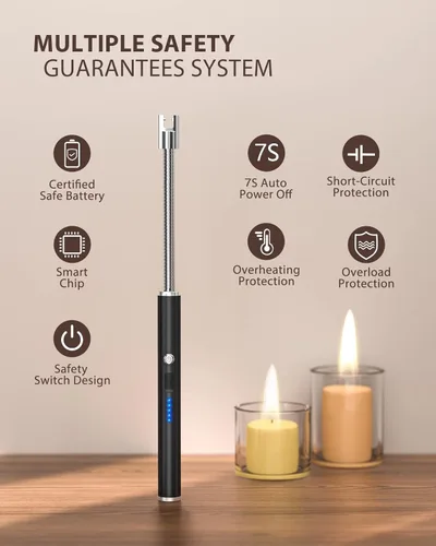 Miniatura 3 de RONXS Encendedores de velas, encendedor eléctrico largo recargable USB con pantalla de batería LED, encendedor de arco de plasma de cuello flexible