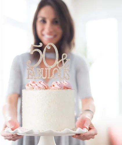 Miniatura 6 de Decoración de 50 tartas – Metal de oro rosa de alta calidad – 50 y fabuloso – Decoración brillante de diamantes de imitación para fiesta
