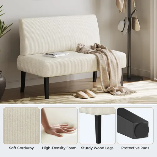 Miniatura 5 de Yaheetech Mini sofá pequeño sin brazos para dormitorio, tela de pana y fácil montaje, para espacios pequeños, sala de estar, dormitorio, oficina