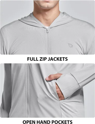 Miniatura 4 de baleaf Chaqueta ligera con capucha y cremallera completa UPF 50+ para hombre, camisa de enfriamiento de manga larga con bolsillo, senderismo, pesca