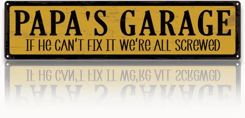 Metal Fathers Day Gift, Retro Metal Tin Sign, Man Cave Decor, Papa's Garage, If He Can't Fix It We're Screwed, Garage Workshop Decor, Gift for Papa