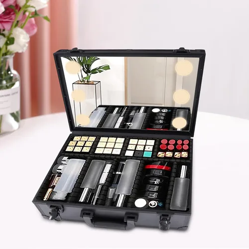 Miniatura 3 de Estuche de tren de maquillaje, organizador portátil de cosméticos de maquillaje de belleza, Negro2, Portátil