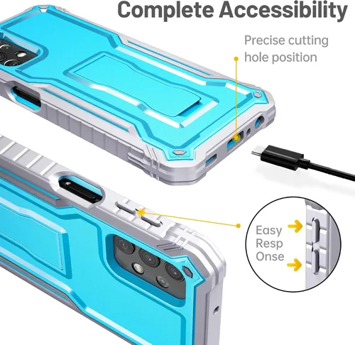 Miniatura 3 de FITO Funda para Samsung Galaxy A32 5G, doble capa a prueba de golpes resistente para teléfono Samsung A32 5G con protector de pantalla, soporte Azul