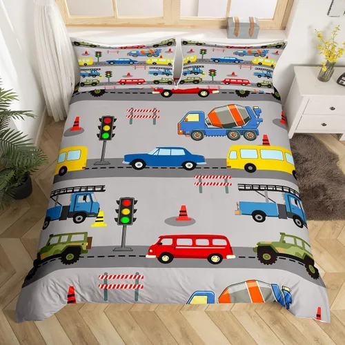 Miniatura 12 de Erosebridal Juego de ropa de cama de tractor de construcción para niños, niños, adolescentes, diseño de camiones y excavadoras, tamaño individual