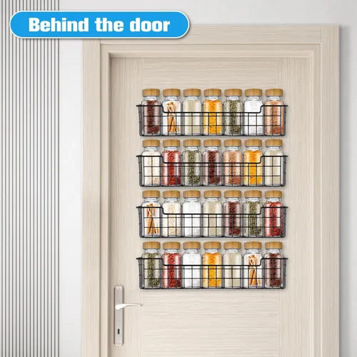 Miniatura 6 de Organizador de Estante de Especias de Pared, Estante de Almacenamiento y Organización de Especias para Puerta de Gabinete, Juego de 4 Estuches