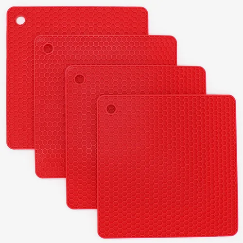 Miniatura 10 de Juego de 2 salvamanteles de silicona de 9 x 12 pulgadas, multiuso, antideslizantes, flexibles, duraderos, resistentes al calor, color rojo, verde