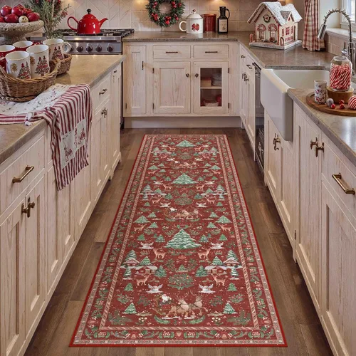 Miniatura 15 de Alfombra de Área Navideña 2x3 pies Copo de Nieve Rojo Tapete Decorativo Navideño para Entrada Cocina Lavable Antideslizante Suave Pelo Bajo Alfombra