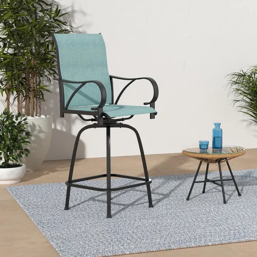 Miniatura 2 de Juego de 4 taburetes de bar para exterior de MFSTUDIO, sillas giratorias de patio con altura de barra, barras de bar de patio con respaldo alto