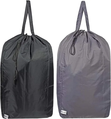 Miniatura 7 de Bolsa de lavandería de viaje lavable con asas y cordón (paquete de 2), resistente lo suficientemente grande como para contener 3 cargas de Gris