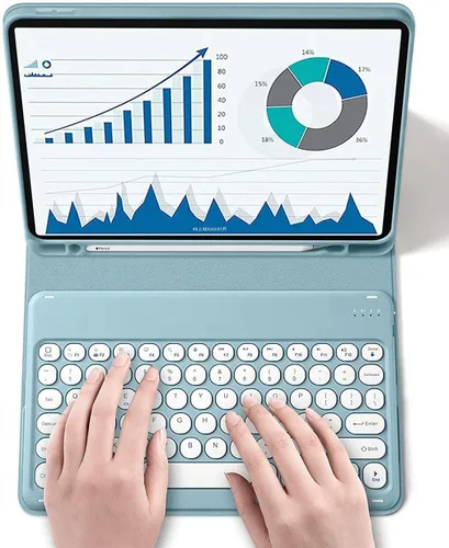Miniatura 2 de Funda de teclado para Galaxy Tab A8 de 10.5 pulgadas, funda con soporte de teclas redondas delgadas de color caramelo dulce con soporte para S Pen