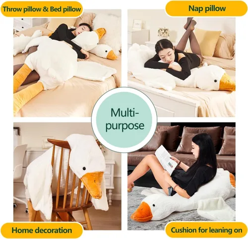 Miniatura 4 de Peluche de Ganso, Almohada Gigante para Dormir y Abrazar de 35.4 pulgadas/90cm, Juguete de Peluche de Cisne Blanco Suave, Regalo para Niños, Amigos
