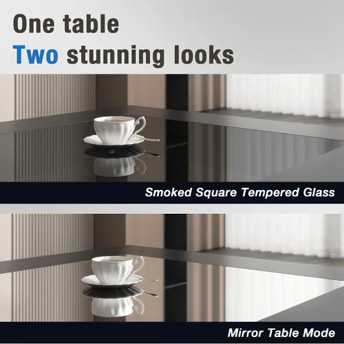Miniatura 4 de FKWin Mesas de centro modernas negras – Mesa de centro cuadrada con espejo de profundidad infinita con luces LED, mesa negra para sala de estar