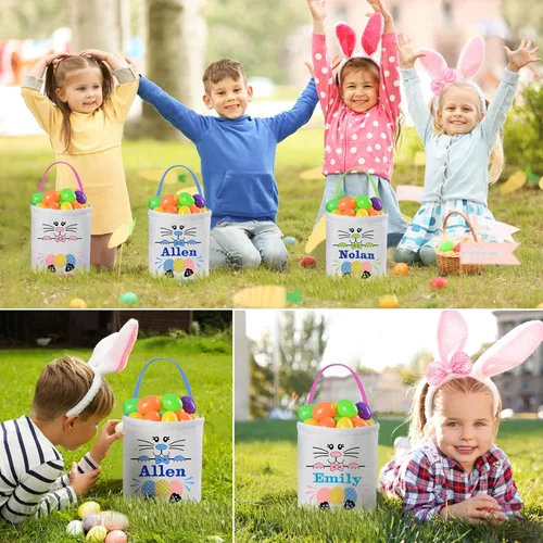 Miniatura 5 de 2 cestas de Pascua rosas para niñas y niños, cesta de huevos de Pascua, regalos de Pascua, cesta de Pascua para niños, cesta de caza de huevos de 2