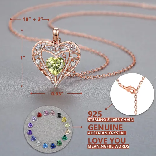 Miniatura 27 de Collar de cristal de 5 corazones, chapado en oro rosa de 18 quilates, colgante con cadena de plata de ley 925 de 18 + 2 pulgadas, joyería de piedra