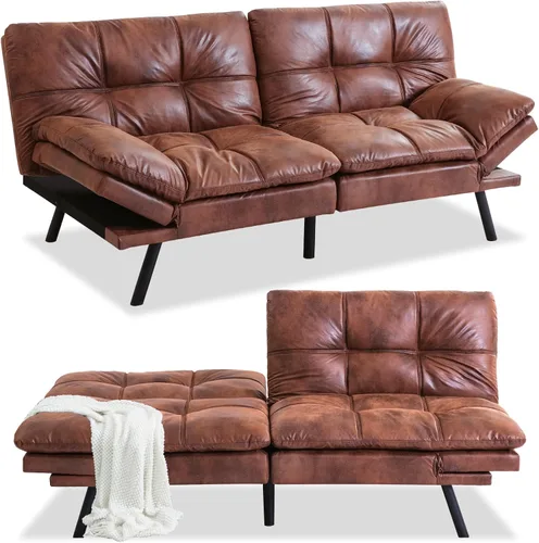 Miniatura 10 de Opoiar Sofá cama plegable de espuma viscoelástica convertible con reposabrazos y respaldos ajustables para espacios pequeños, oficina, estudio