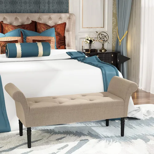 Miniatura 3 de Changjie Furniture Banco de almacenamiento moderno copetudo, banco de entrada con almacenamiento para sala de estar y dormitorio (bronceado)