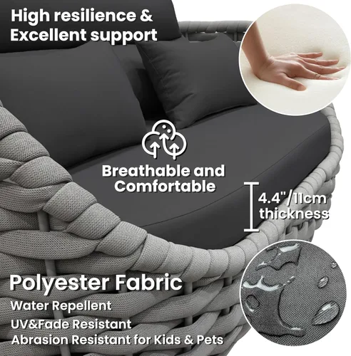 Miniatura 4 de Juego de muebles de patio de 4 piezas ensamblado, conjunto de sofá de conversación para exteriores de cuerda tejida a mano - Sofá de aluminio Cuerda