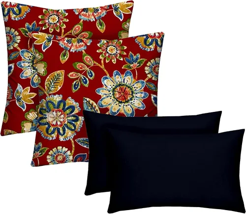 RSH Décor: Juego de 4 almohadas decorativas cuadradas y lumbares, tela de poliéster para interiores y exteriores para todo tipo de clima,