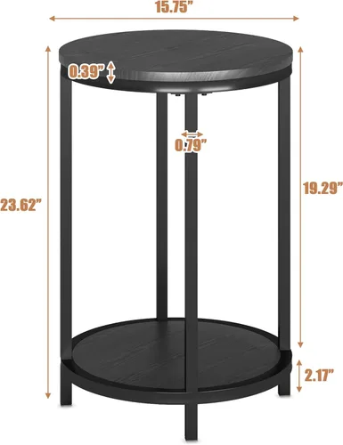 Miniatura 2 de NSdirect Mesa auxiliar redonda, mesa auxiliar de madera rústica de 16 pulgadas y patas de metal resistentes para sala de estar, dormitorio, mesa