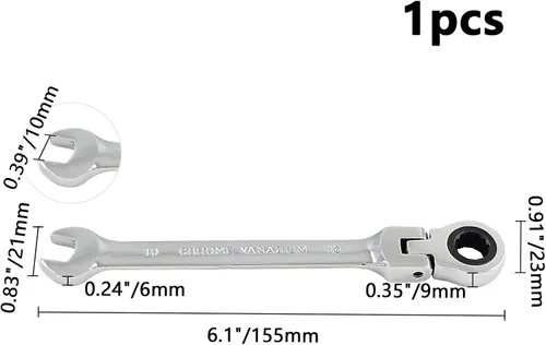 Miniatura 2 de Llave de trinquete de cabeza flexible de 0.394 in y 12 puntos, llave de trinquete métrica con 72 dientes y movimiento de 5° para espacio reducido, 1