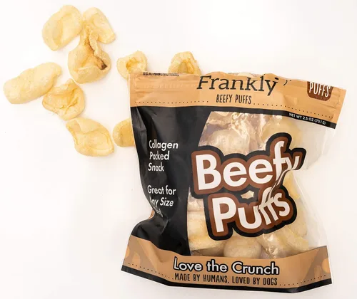 Miniatura 2 de Frankly Colágeno Beefy Puffs Golosinas para perros pequeños Bocadillos de proteína crujientes Sin cuero crudo, sin granos, aperitivos bajos