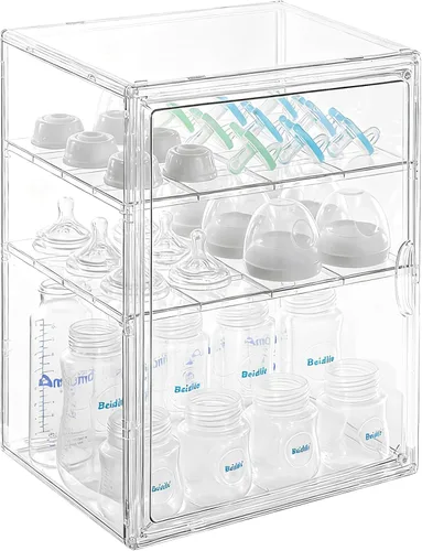 ERTIUANIO Organizador de biberones – Contenedor organizador de botellas de acrílico de 3 niveles, organizador de estación de botellas de plástico