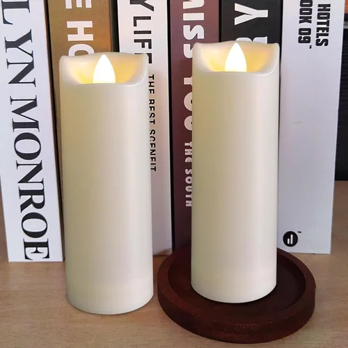 Velas LED operadas por batería de 2"x6" de plástico, parpadeantes, sin llama, con temporizador, impermeables para exteriores, velas de pilar
