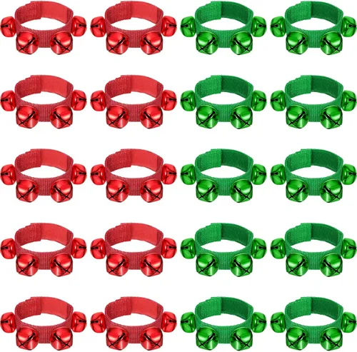 Miniatura 10 de LEIFIDE 20 pulseras de Navidad con campanas para muñeca, instrumentos musicales agitados, pulsera de ritmo ajustable, para escuela, familia